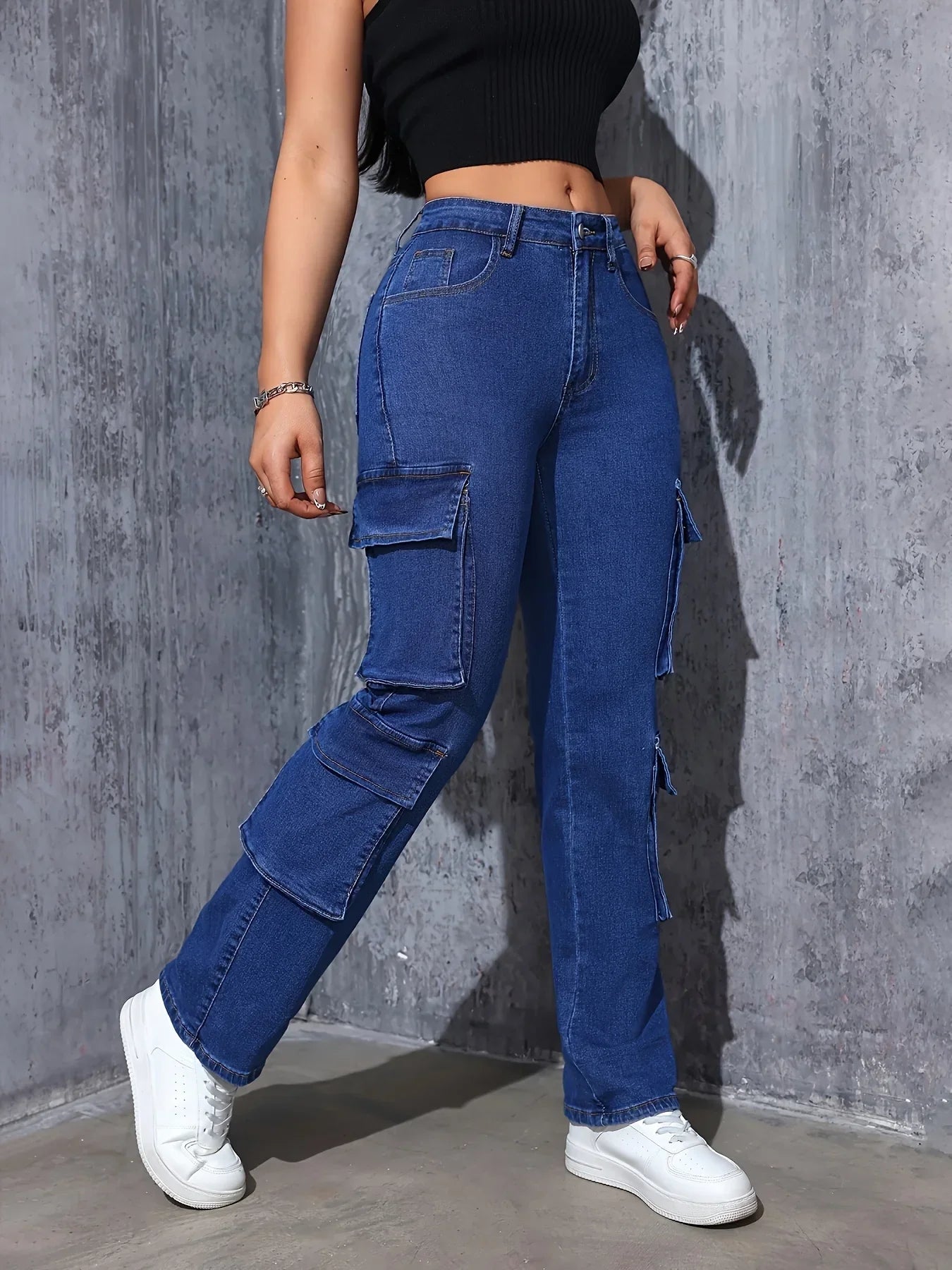 Retro High-Stretch Cargo Jeans - Piña Colada