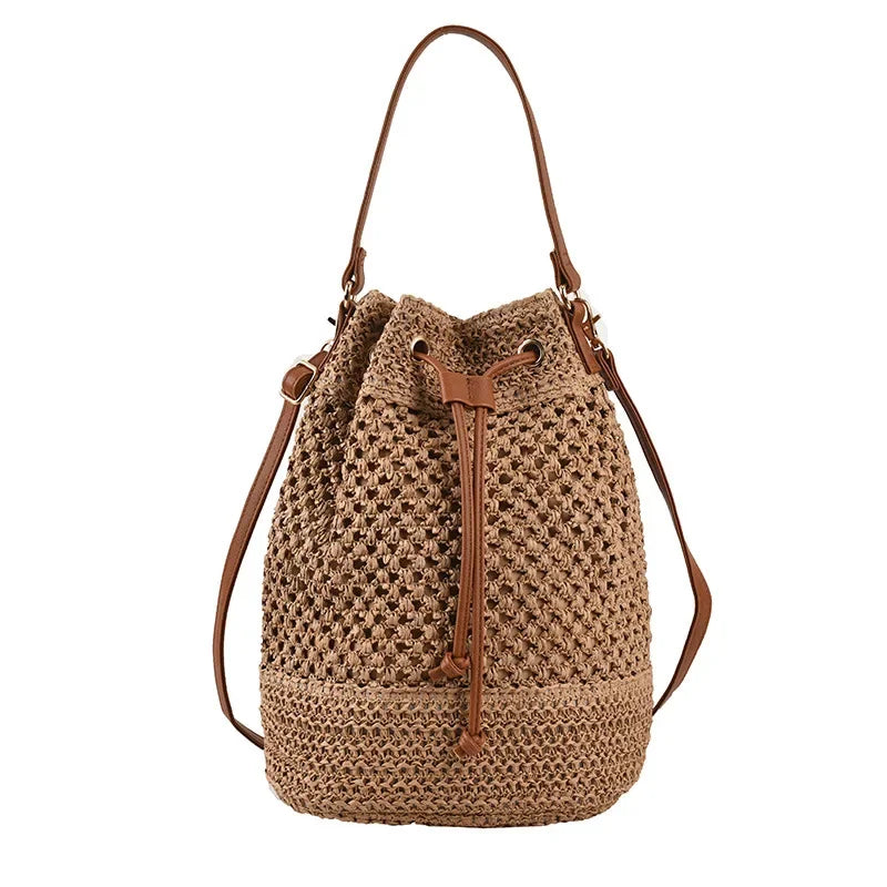 Braided Straw Bucket Bag - Piña Colada