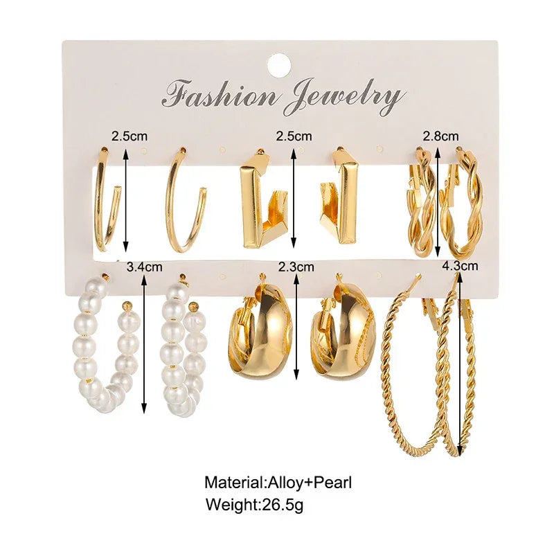 Pearl Hoop Earrings Set - Piña Colada