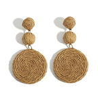 Boho Rattan Drop Earrings - Piña Colada