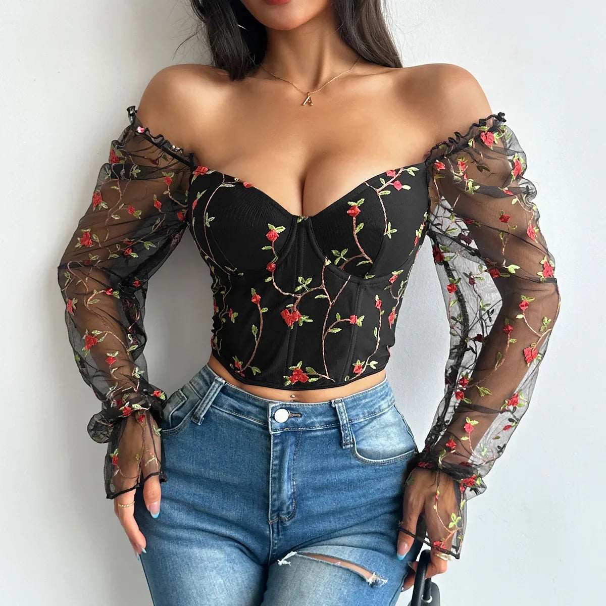 Mesh Long Sleeve Corset - Piña Colada