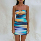 Strapless Sea Star Patchwork Printed Slim Fit A-Line Dress - Piña Colada