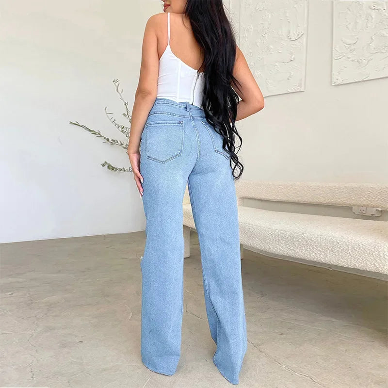 High Waist Coated Wide Leg Jeans – Street Style Elegance - Piña Colada