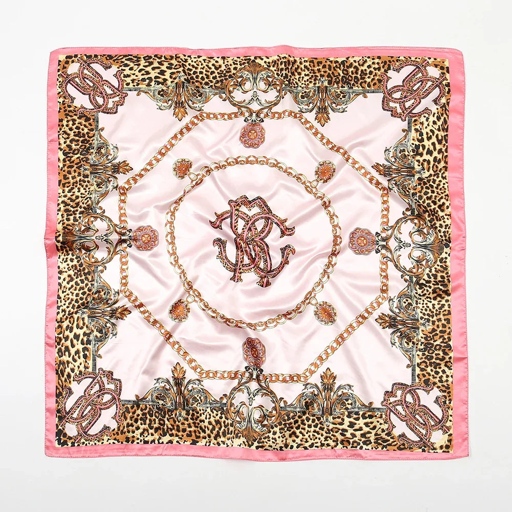 Leopard Print Square Scarf Satin Silk - Piña Colada