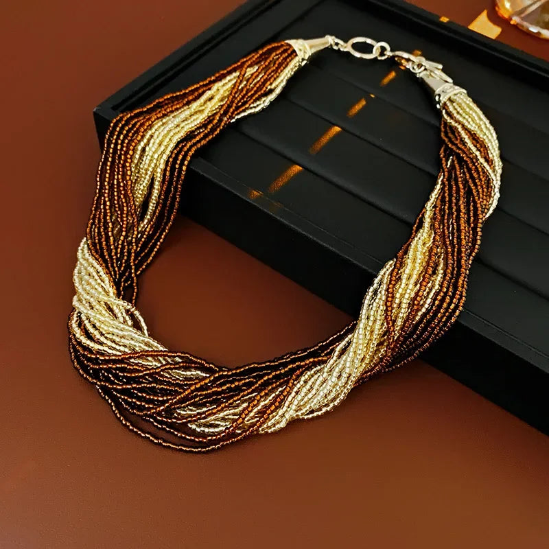 Vintage Winding Multi-layer Bead Necklace - Piña Colada