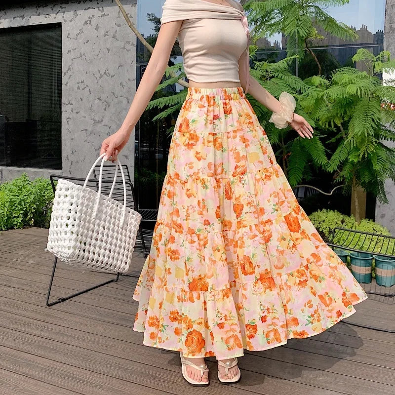 Summer Chiffon Mid-Length Skirt - Piña Colada