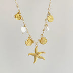 Beach Style Turtle & Starfish Pendant Necklace - Piña Colada