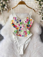 Sequined Slim Fit High-Waist Bodysuit - Piña Colada