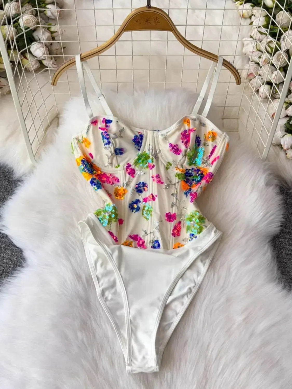 Sequined Slim Fit High-Waist Bodysuit - Piña Colada