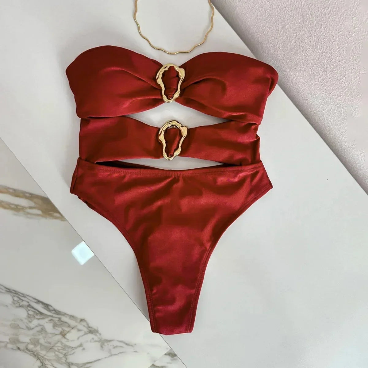 Metal Rings Cut Out Swimwear - Piña Colada