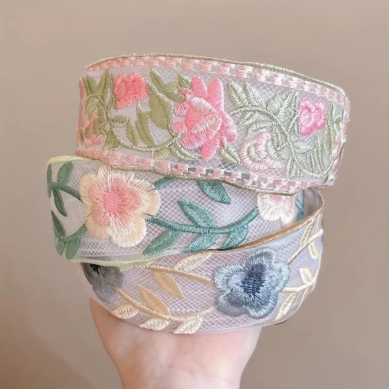 Embroidered Flower Headband - Piña Colada