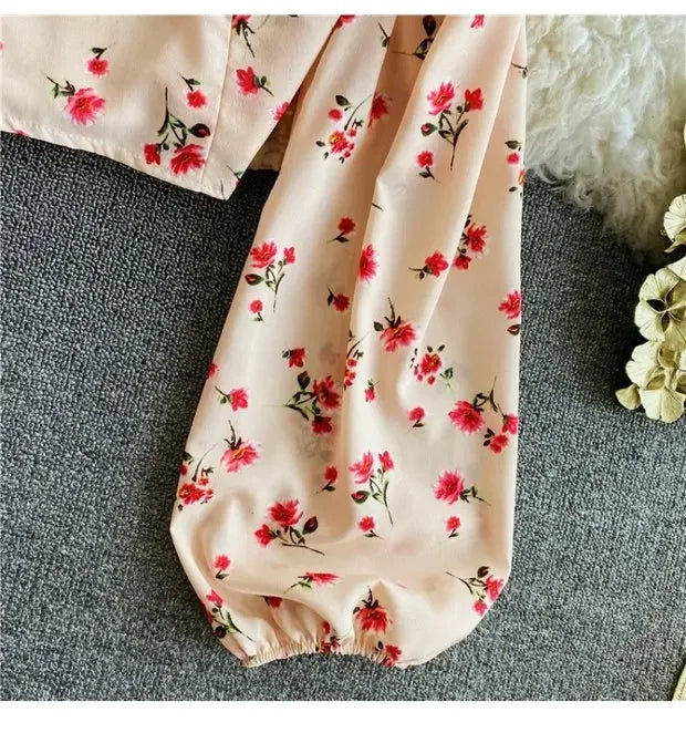 Floral Print Chiffon Top High Waist - Piña Colada