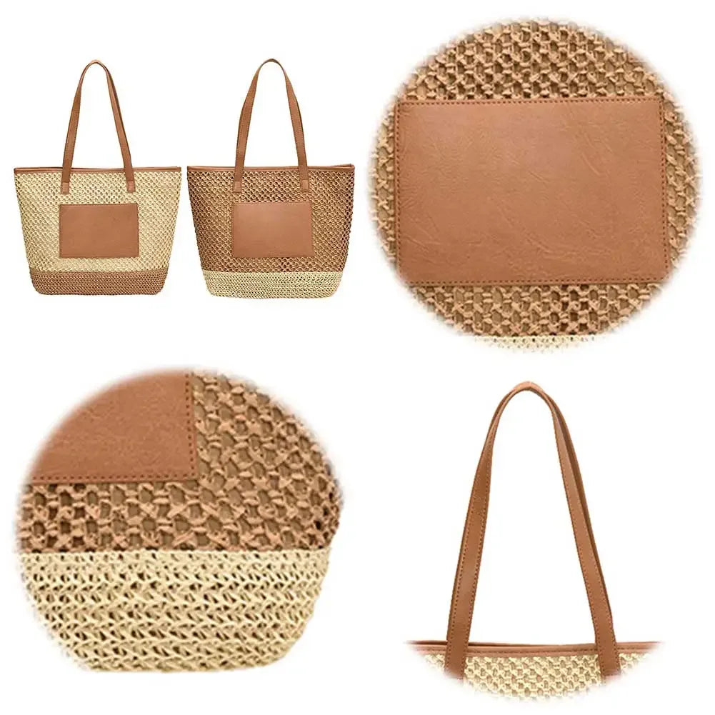 Women Straw Crochet Beach Handbag - Piña Colada