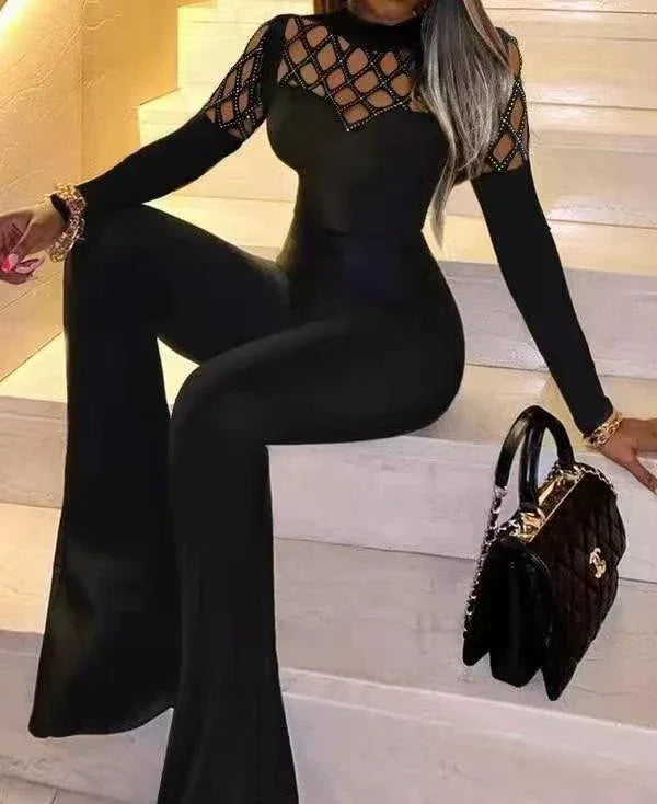Slim Spliced Long Sleeve Jumpsuit - Piña Colada