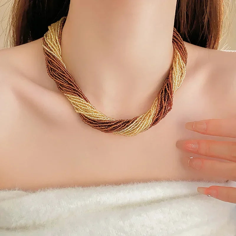 Vintage Winding Multi-layer Bead Necklace - Piña Colada