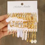 Modyle Geometric Pearl Hoop Earrings Set - Piña Colada