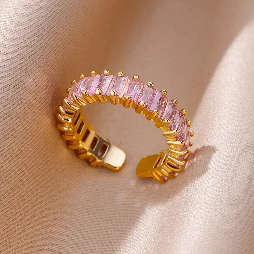 Rings Gold Plated Colorful Stone - Piña Colada