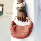 Summer Half-Moon Beach Straw Shoulder Bags Women's - Piña Colada