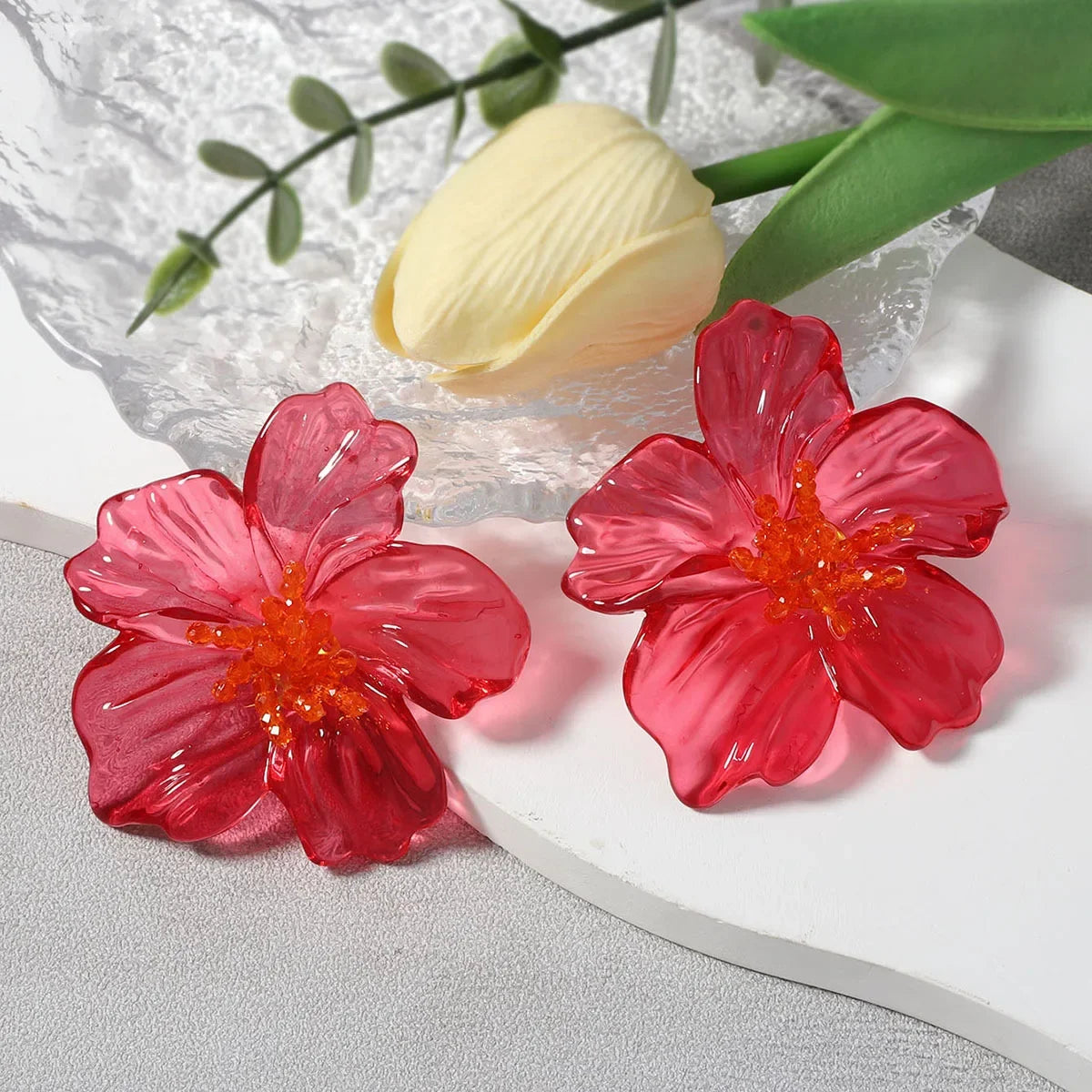 Classic Acrylic Leaf Stud Earrings - Piña Colada