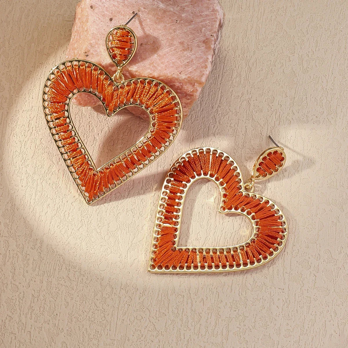 Boho Love Heart Braided Rope Drop Earrings - Piña Colada