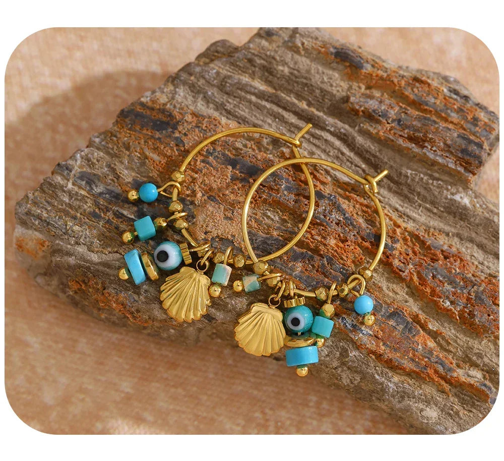 Blue Stone Stainless Steel Hoop - Piña Colada