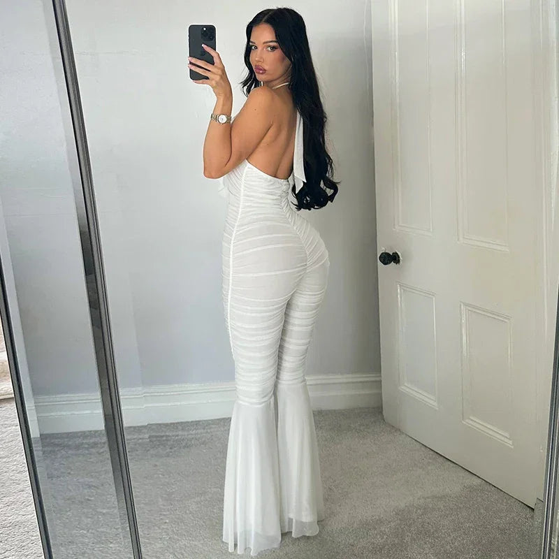 Backless Deep V-Neck Ruffled Straps - Piña Colada