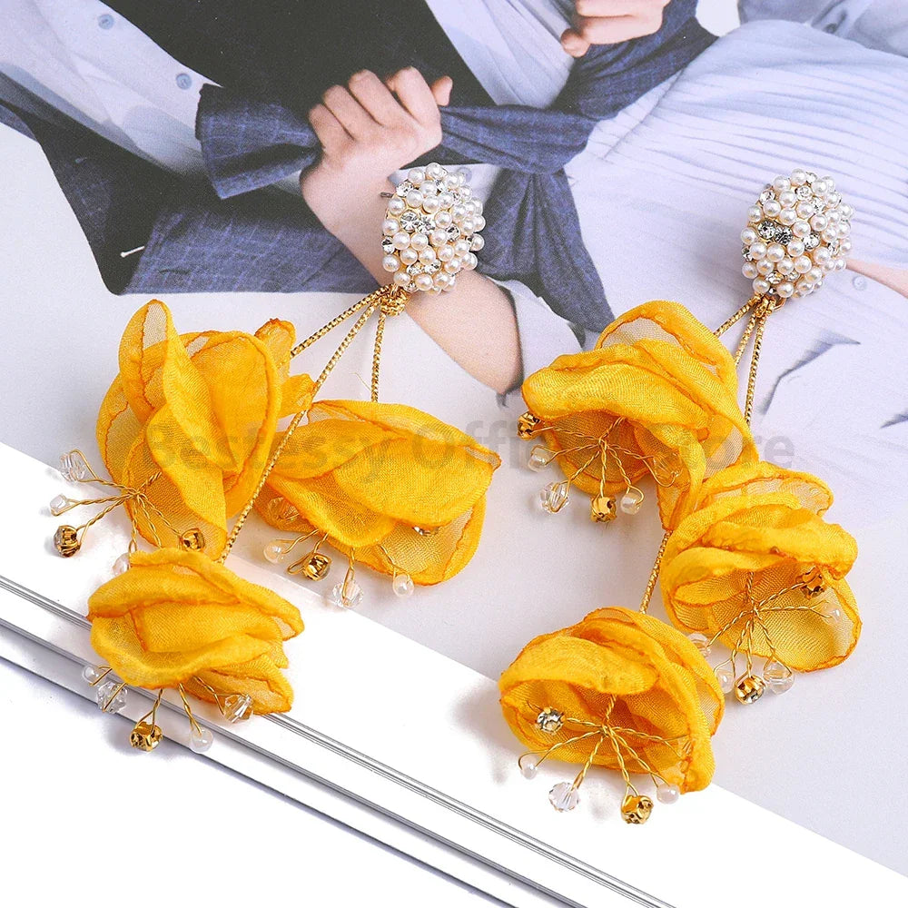 Boho Multicolor Cotton Flower Earrings - Piña Colada