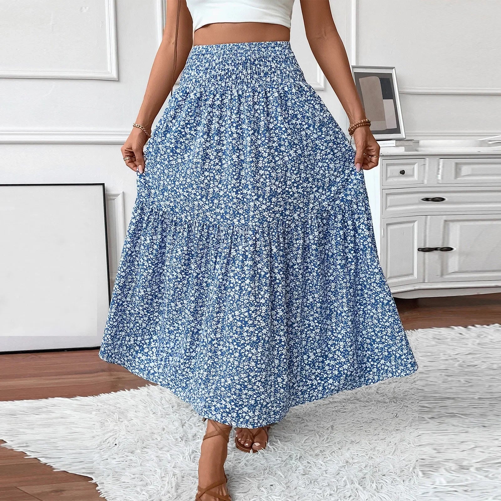 Floral Print Elastic Waist Loose - Piña Colada