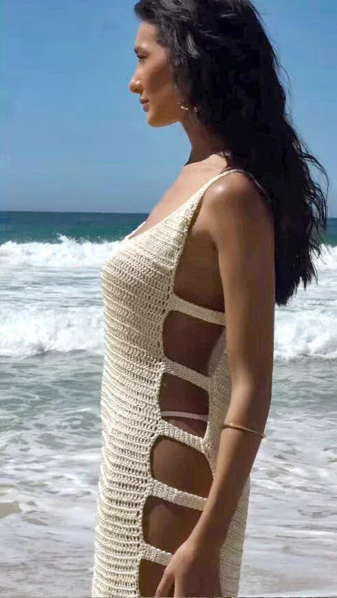 U Neck Sleeveless Knit Beach Dress - Piña Colada