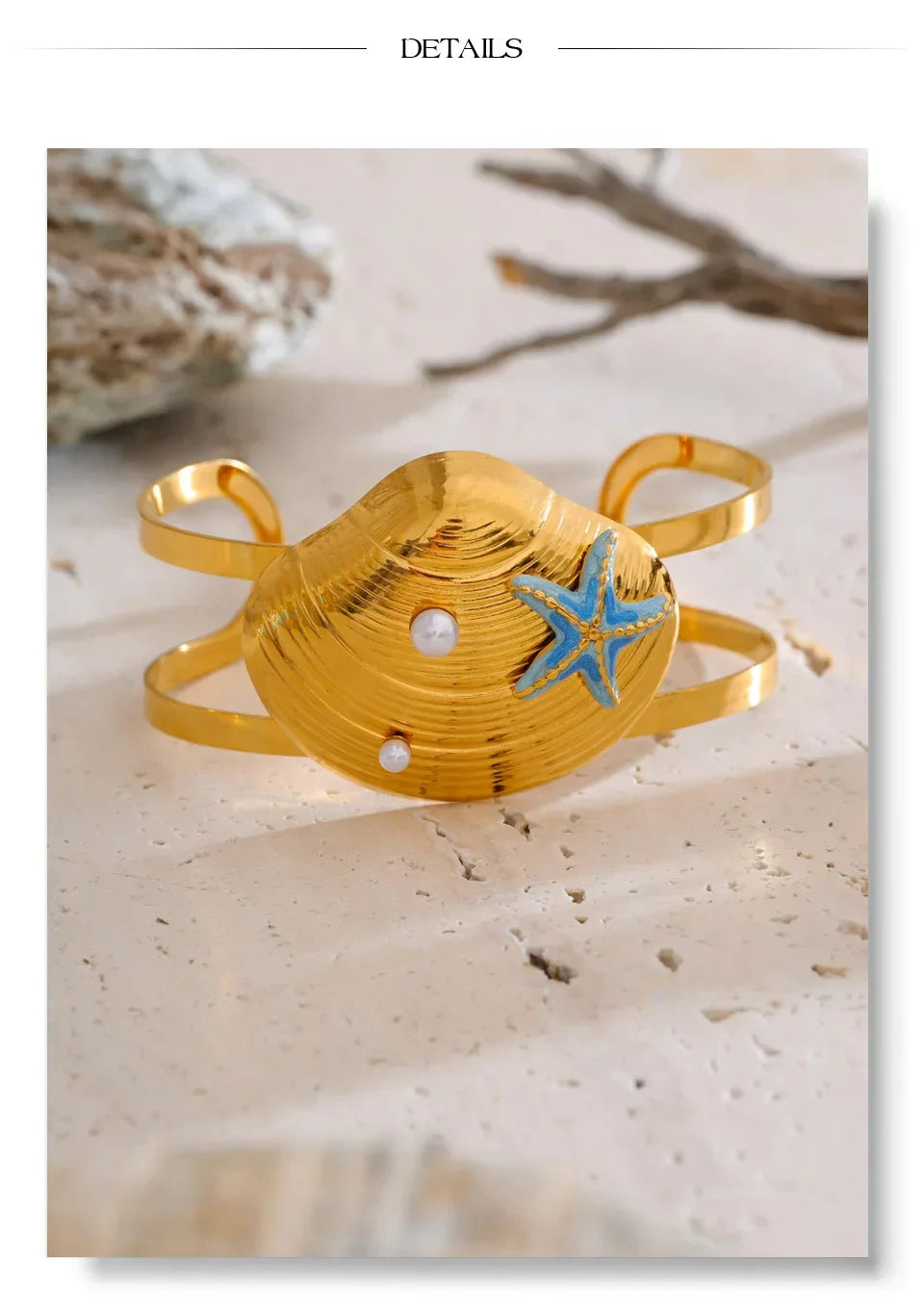 Conch Turtle Shell Wide Cuff Bracelet - Piña Colada