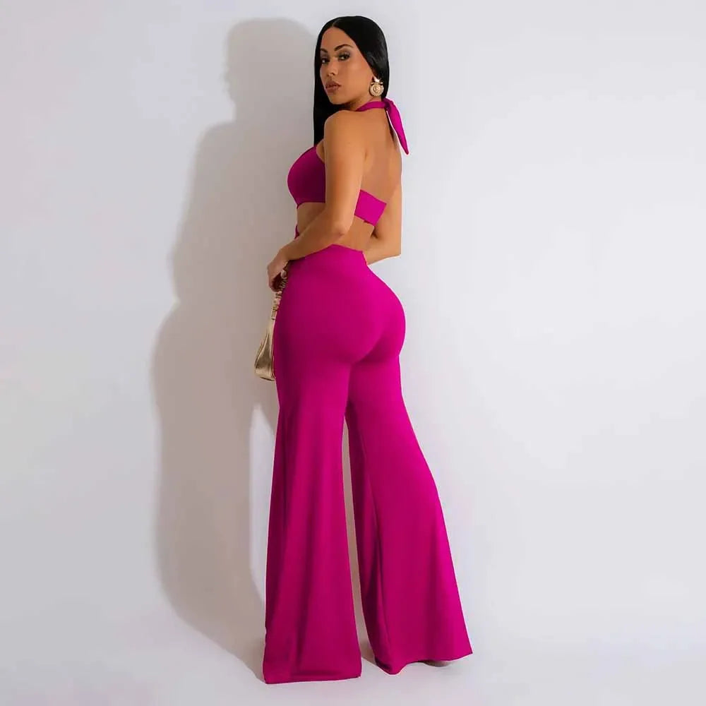 Crisscross Halter Wide-Leg Jumpsuit - Piña Colada