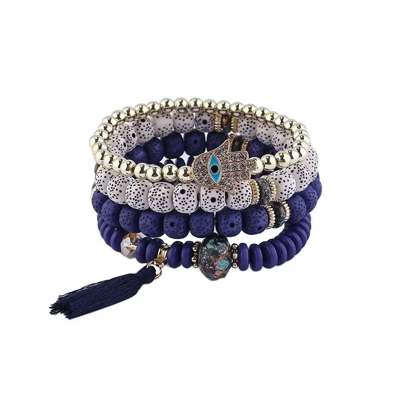 Bohemian Evil Eye Tassel Bracelet Set - Piña Colada