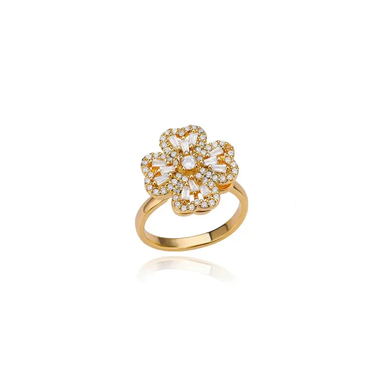 Spinner Zircon Heart Four Leaf Clover Rings - Piña Colada