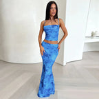 Tie Dye 2-Piece Mermaid Skirt Set – Slash Neck Summer Look - Piña Colada