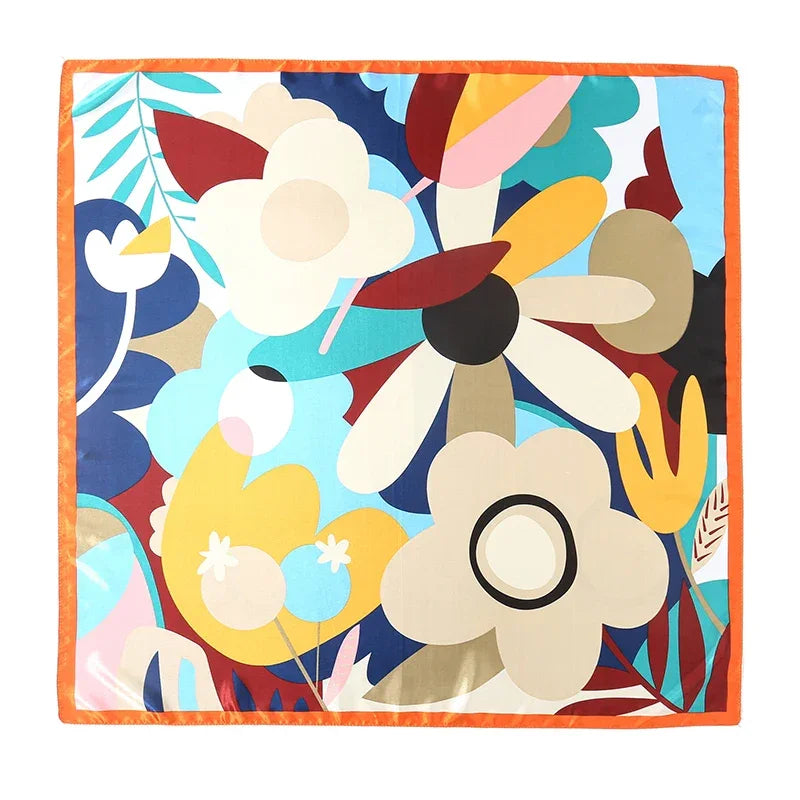 Silk Satin Square Scarf Flower - Piña Colada