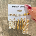 Modyle Geometric Pearl Hoop Earrings Set - Piña Colada