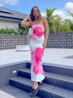 Flower Print Strapless Long Dress - Piña Colada