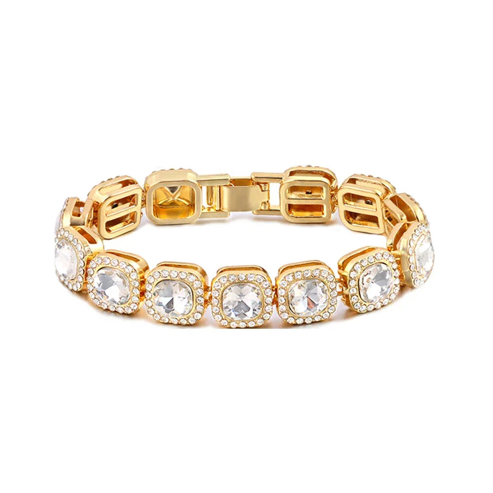 Iced Out Heart & Cuban Link Bracelet - Piña Colada