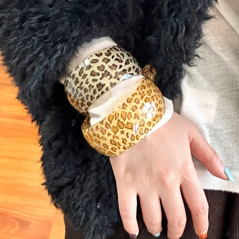 Leopard Print Resin Large Thick Cuff - Piña Colada