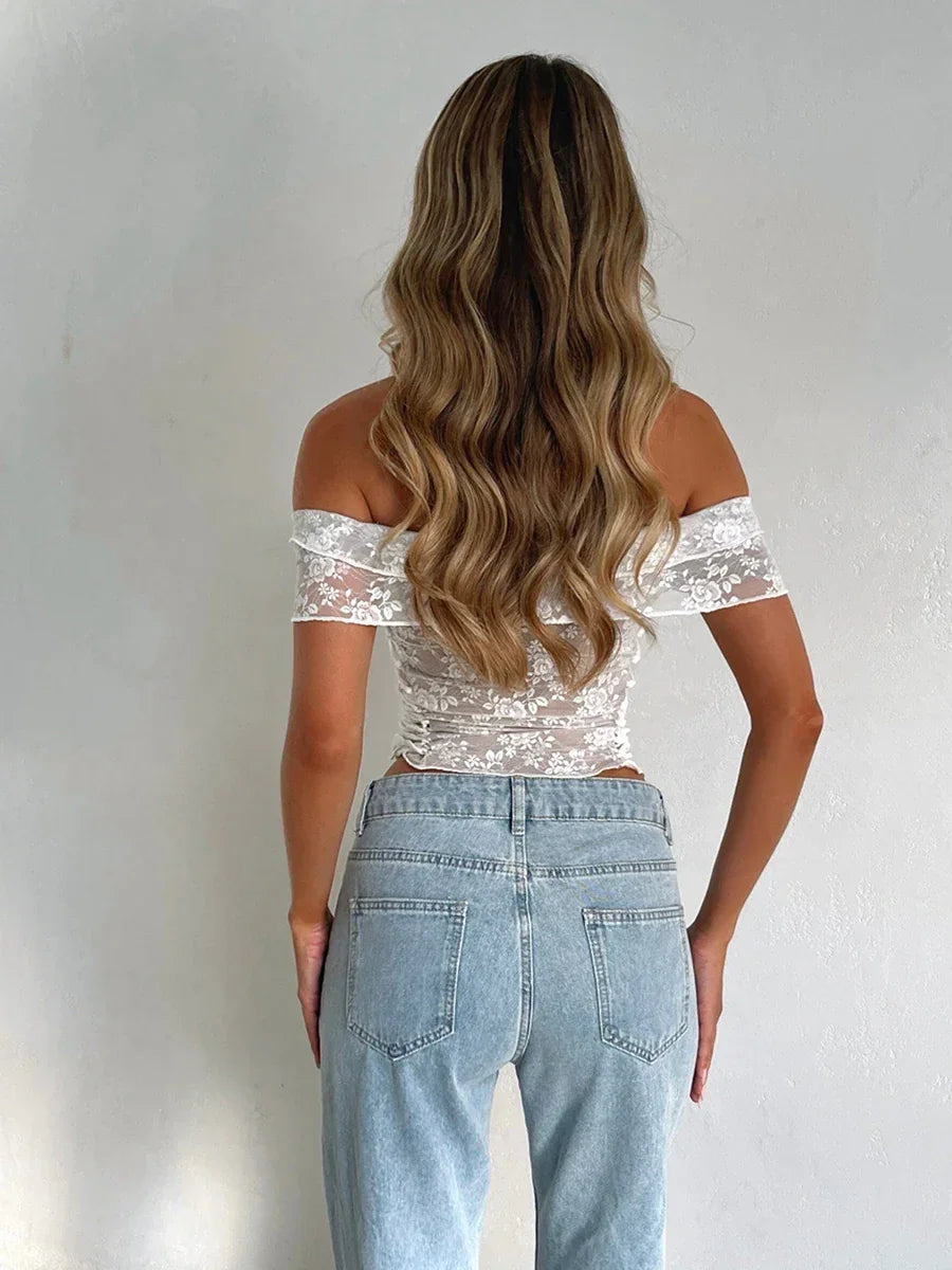 Floral Embroidered Off Shoulder Velvet Set – Two-Piece Pleated Skirt &amp; Top - Piña Colada
