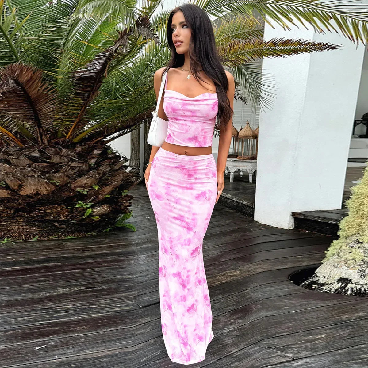 Tie Dye 2-Piece Mermaid Skirt Set – Slash Neck Summer Look - Piña Colada