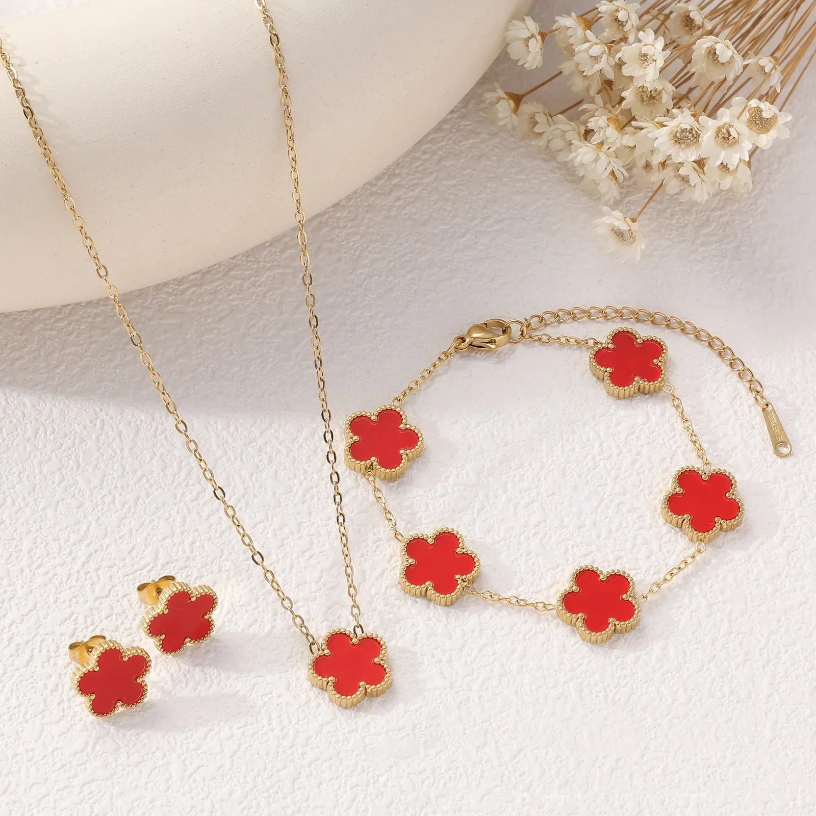 Flower Stainless Steel Jewelry Set for Women - Piña Colada