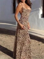 Leopard Print Tulle Slip Dress