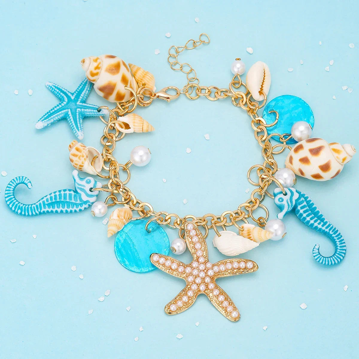 Starfish & Shell Pendant Necklace and Bracelet - Piña Colada