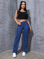 Retro High-Stretch Cargo Jeans - Piña Colada