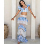 Printed Mesh Contrast Bikini Set with Removable Padding - Piña Colada