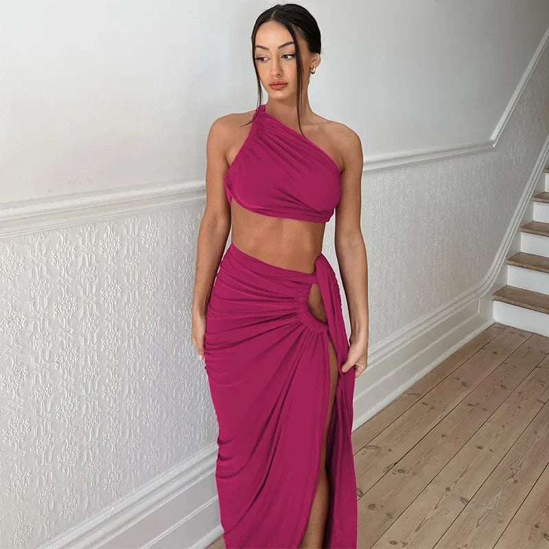 Bohemian Cut-Out Two-Piece Set – Floor-Length Skirt & Crop Top - Piña Colada