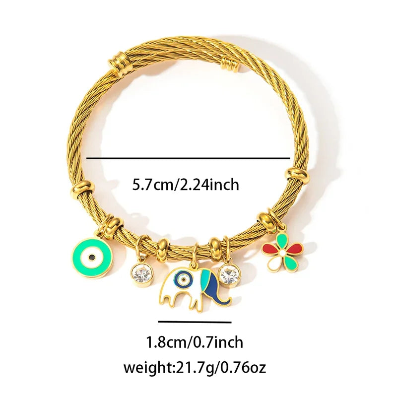 Colorful Eyes & Heart Drip Oil Pendant Bracelet - Piña Colada