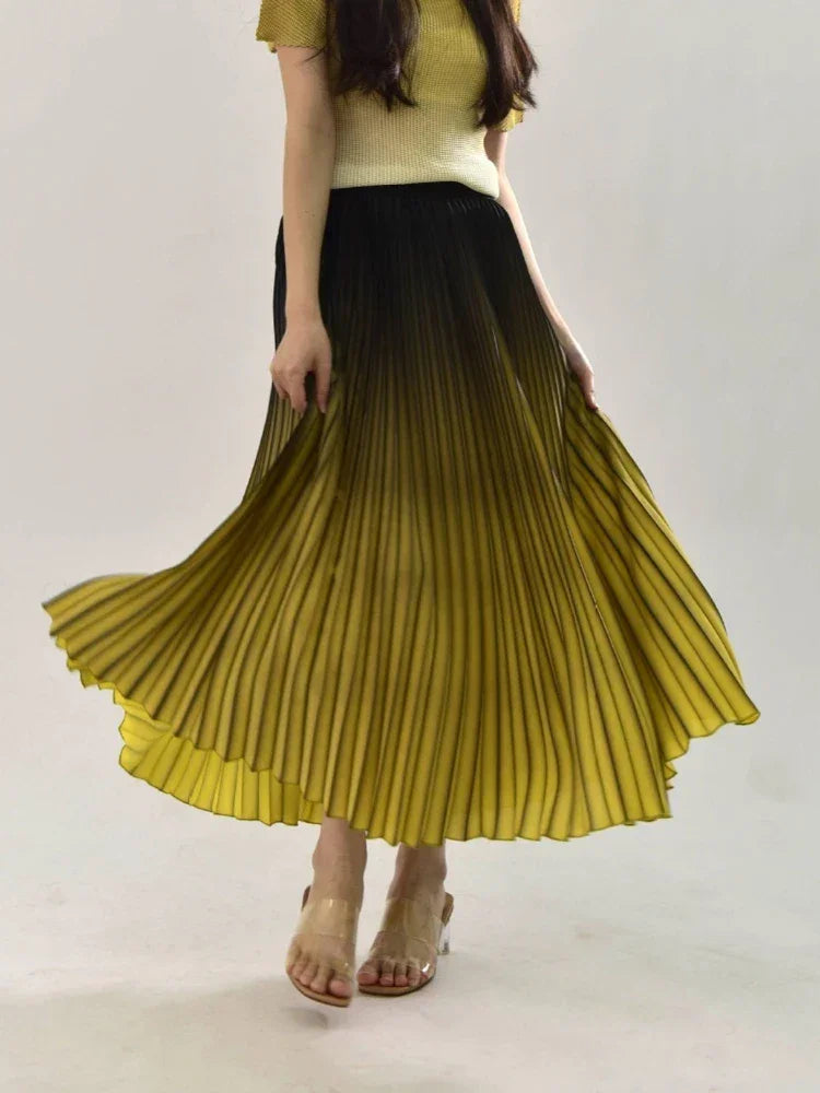 Gradient Pleated Midi Skirt - Piña Colada