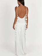 Sleeveless Hollow Floral Maxi Dress - Piña Colada